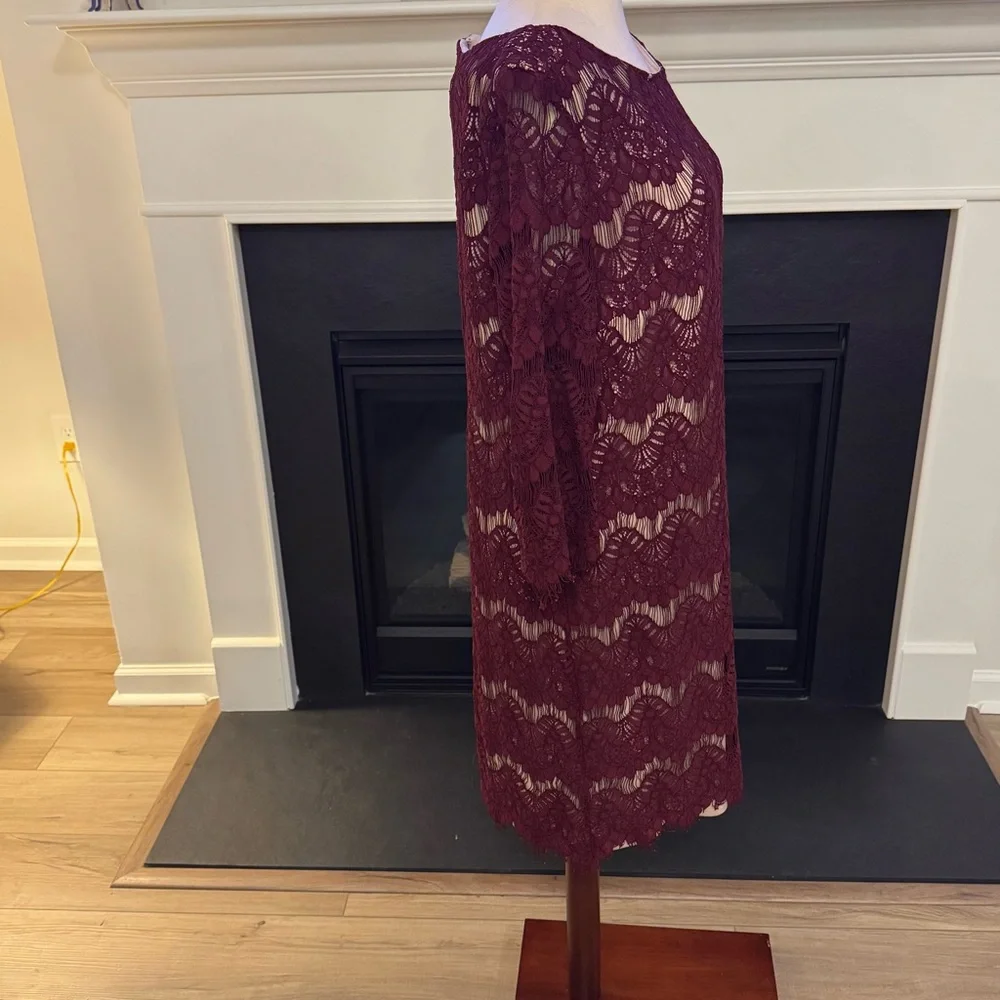 Jessica Howard Lace Overlay Sheath Dress – Burgundy Wine – Size 16 - Picture 6 of 13